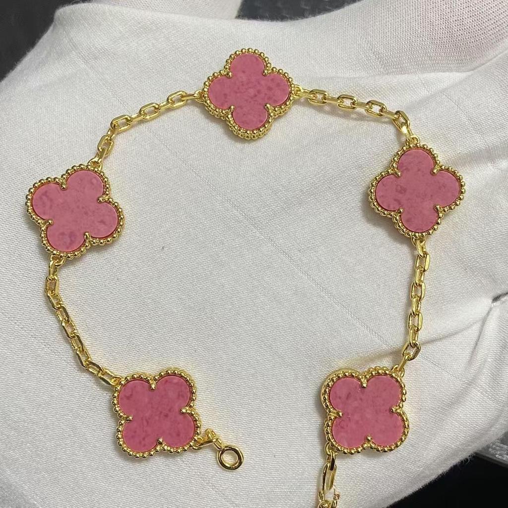 Nuova Versione Bracciale Quadrifoglio Cinque Fiori Agata Rossa Naturale Madreperla Bianca Bracciale da Donna Bracciale Laser