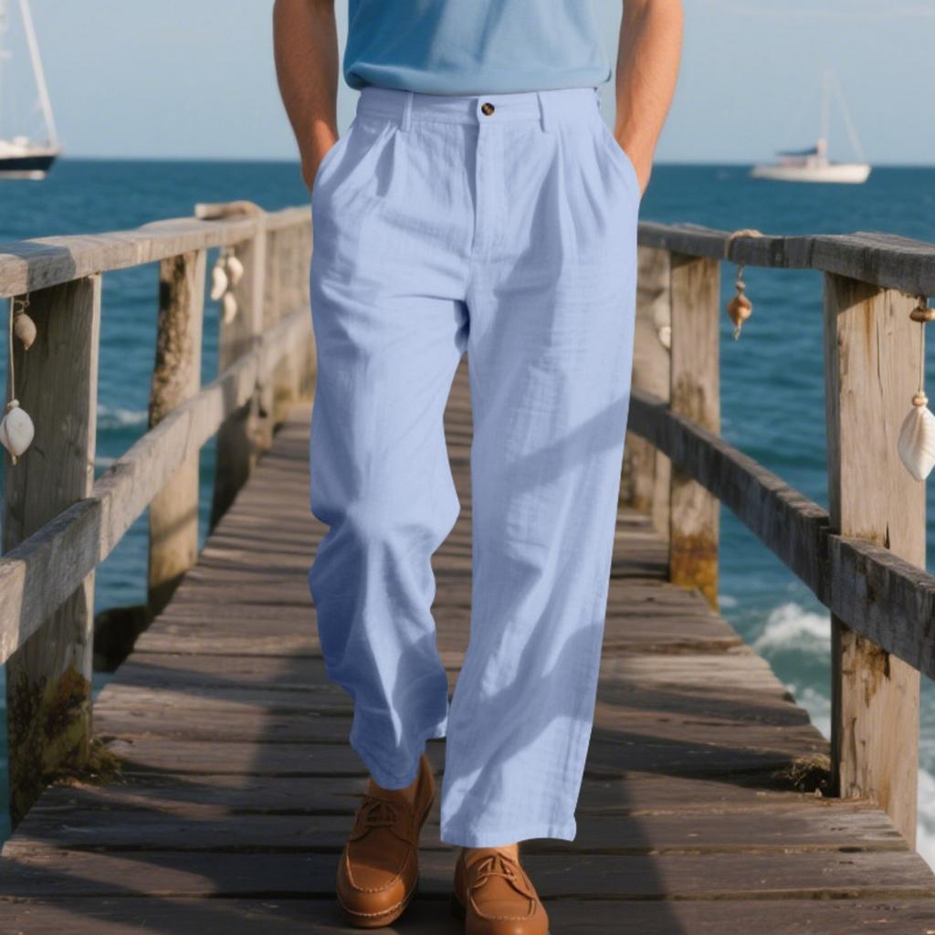 Men's Linen Casual Pants, Loose Straight Business Suit Trousers
