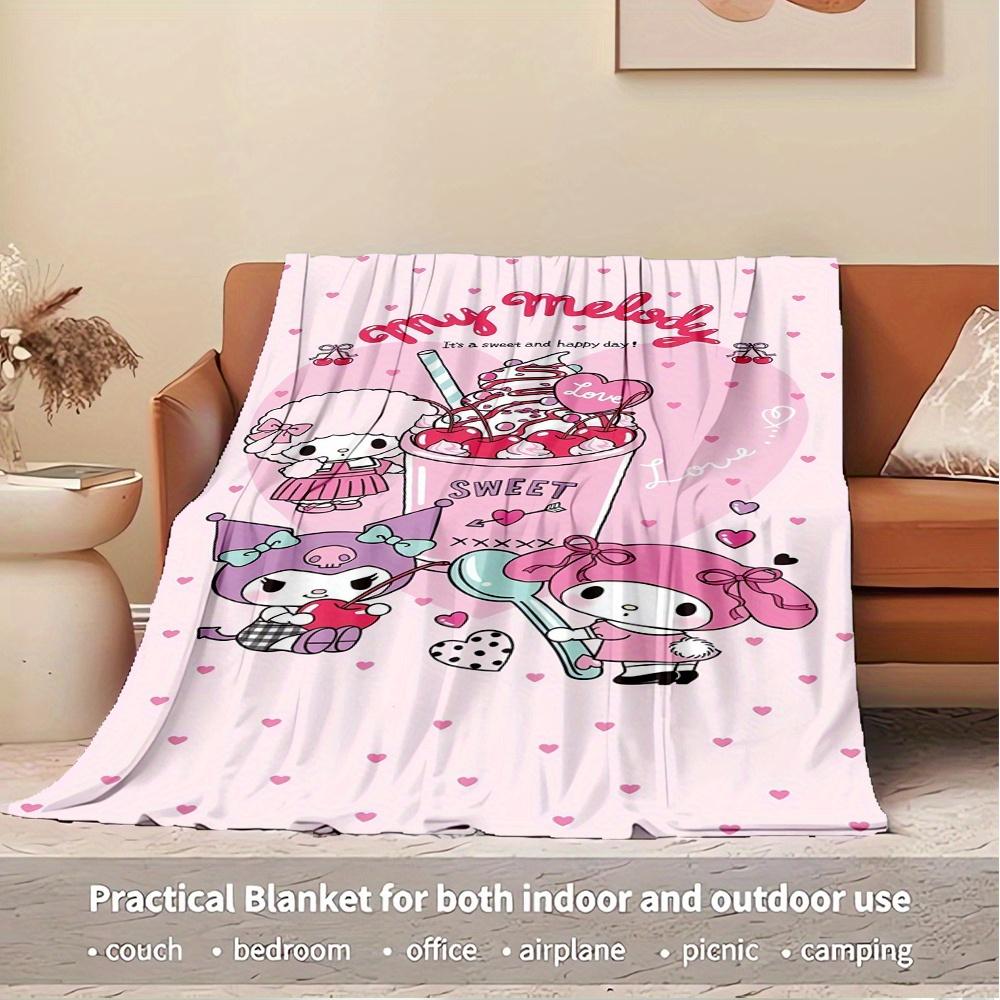 1pc Flannel My Melody, Kuromi, My Melody's FriendsThrow Blanket, Cartoon Truck Pattern Printed Blanket, Warm Cozy Soft Blanket For Couch Bed