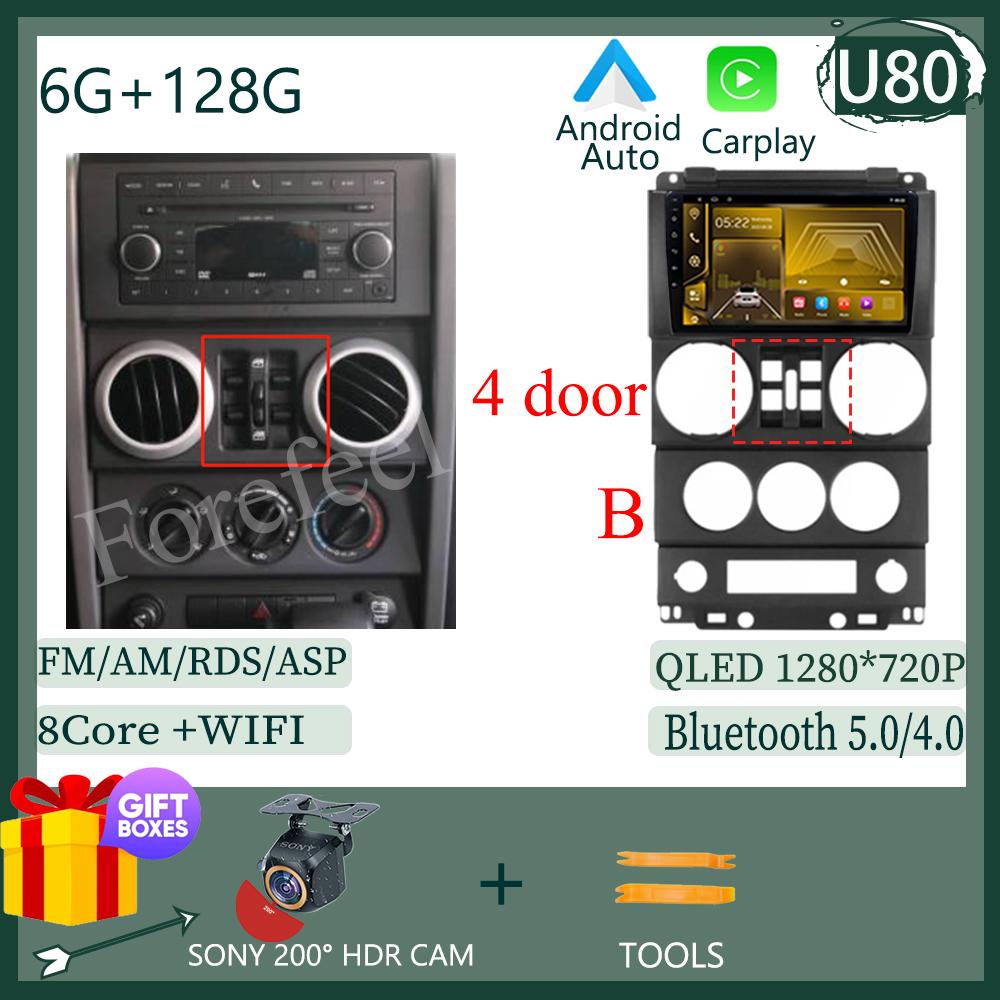 CarPlay Android 14 For Jeep Wrangler Unlimited 3 JK 2008 - 2010 Car 360 Camera GPS Head Unit Radio Auto 5G QLET WiFi DVD DSP IPS