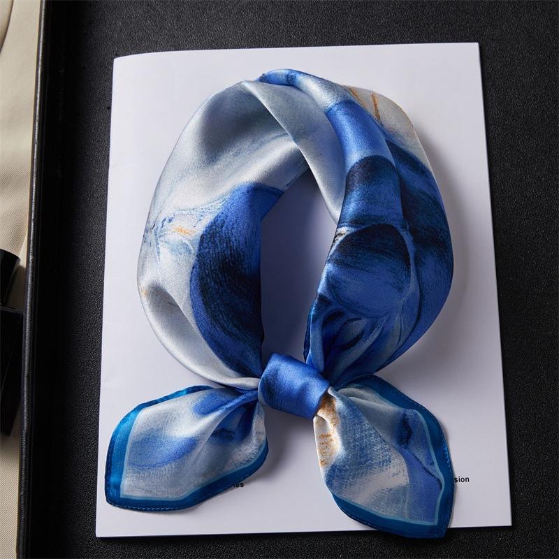 Blue silk scarf women s silk small square scarf 100% mulberry silk 2024 new gift mother neck small silk scarf 53*53cm