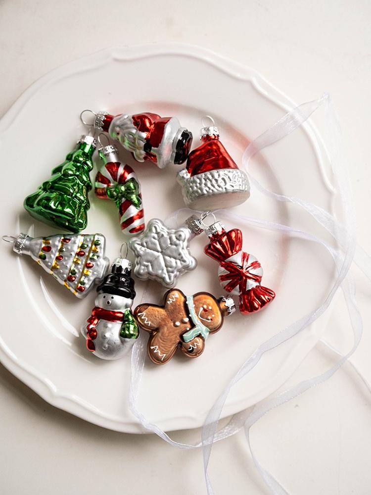 Set of 9 Mini Glass Christmas Tree Ornaments Set Hanging Decorations for Tree & Winter Festival Decor New Year