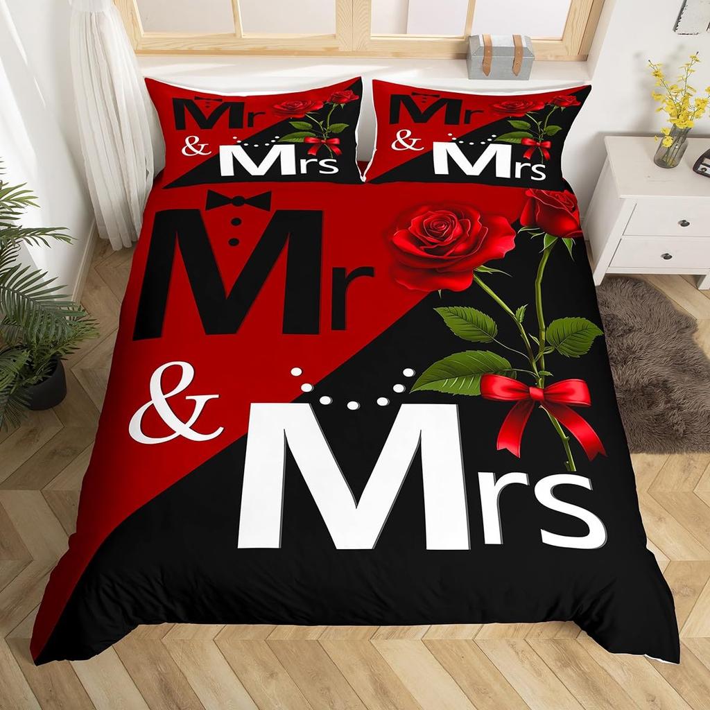 Happy Valentine's Day Duvet Cover King Cute Love Red Heart Shaped Comforter Cover Romantic Pink Couple Style Modern Bedding Set