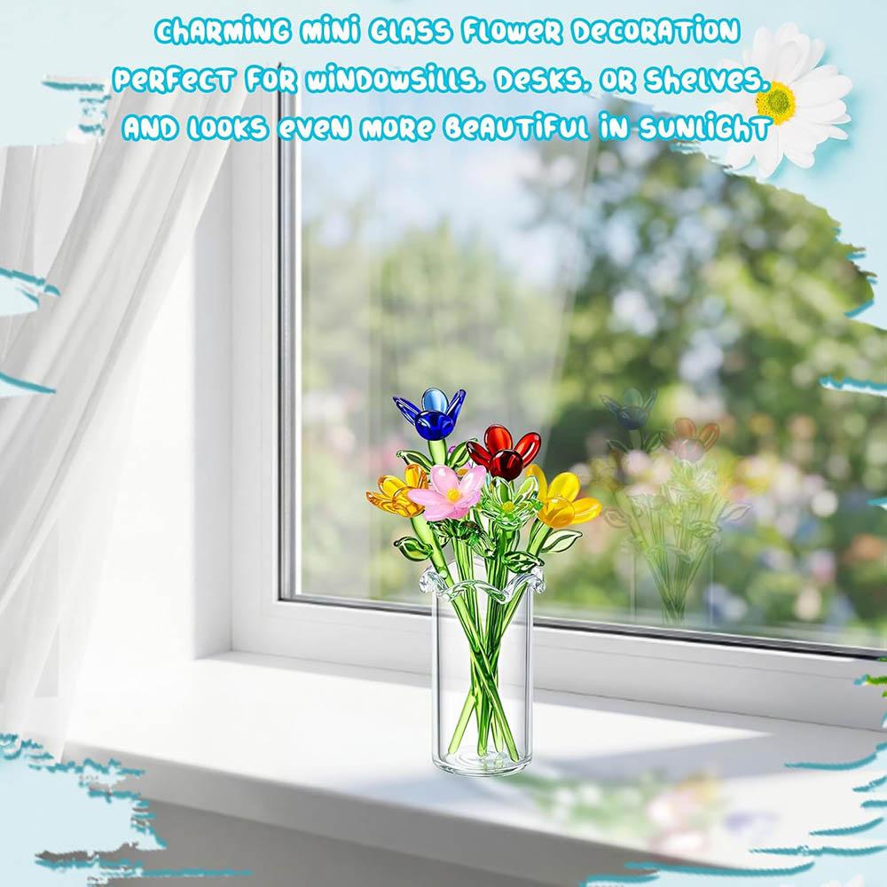 Fiori di Vetro in Miniatura Fiori Piccoli di Vetro Fiori del Mese di Nascita Bouquet di Fiori Selvatici di Cristallo per Donne Mamma Matrimonio Festa della Mamma Ufficio