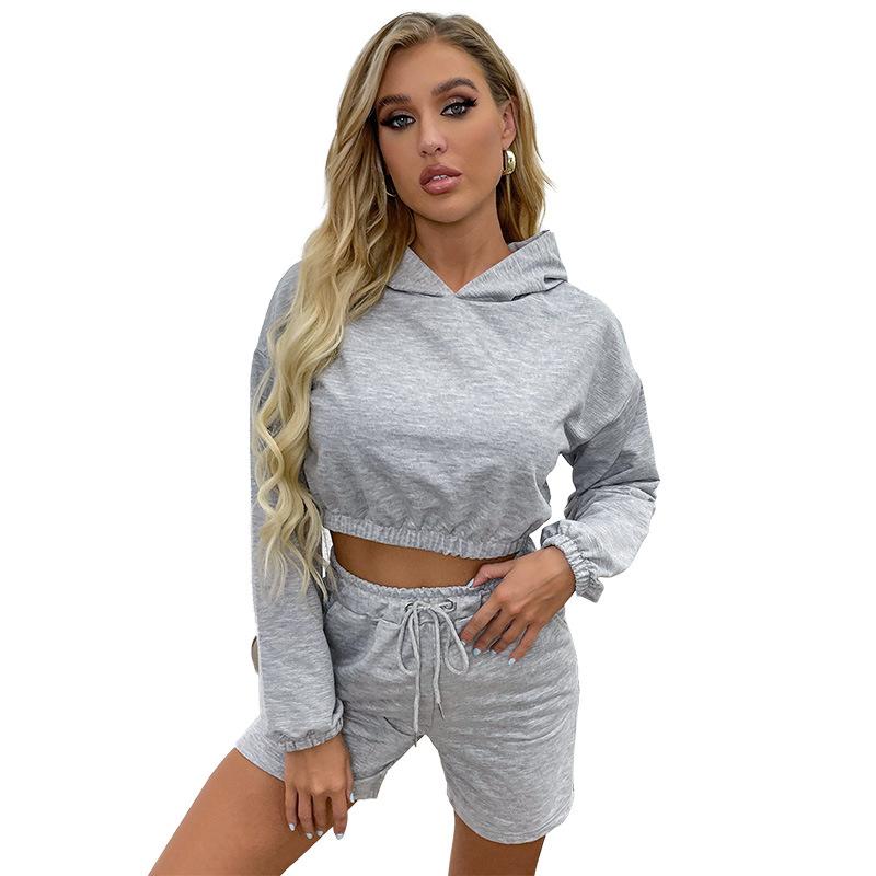 Casual Comfort and Versatility Two-piece Long-sleeved Solid Color Hooded Sweater Suit Women