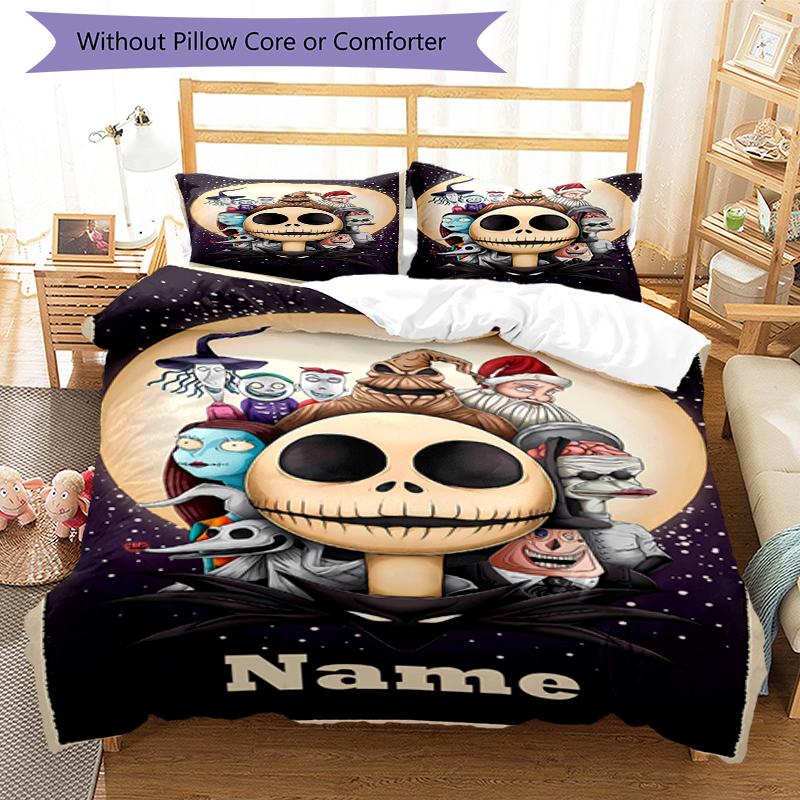 3pcs Custom Name The Nightmare Before Christmas Bedding Set Duvet Cover Closure Includes 1 Duvet Cover & 2 Pillowcases, Soft and Comfortable for All S