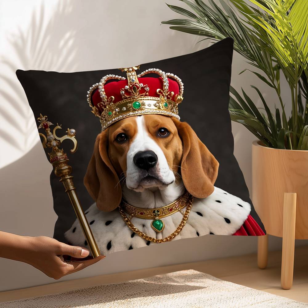 Renaissance Royal Beagle Dog Pillow Case Square Double‑Sided Print Cushion Case For Sofa Home Bedchamber Decor Gift