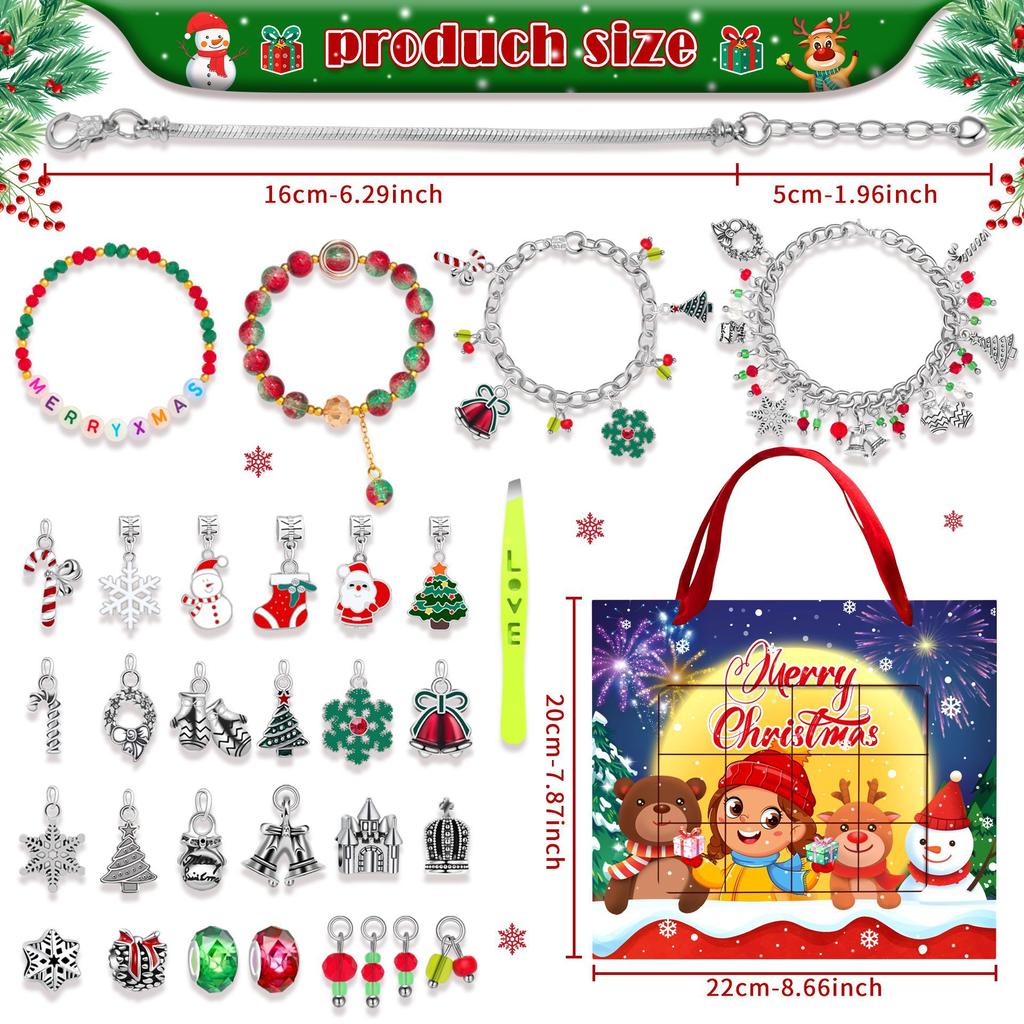 Christmas Bracelet DIY Crystal Beaded Alloy Jewelry Santa Blind Box Children's Holiday Gift