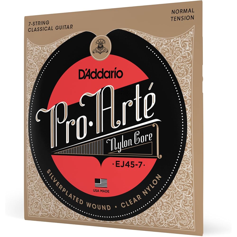 D Addario Pro-Arté Silver Plated Copper Black Nylon 7-String Normal Tension Guitar Strings EJ45-7
