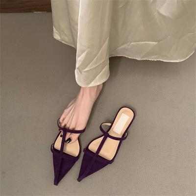 Niche Pointed-toed Cool Slippers Women Wear Low-heeled Cross Hollow Open-toed Beach Shoes