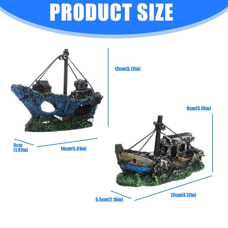 Handcrafted Fish Tanks Ornament Miniature Wrecked Ship Artificial Boats Aquariums Decoration for Underwater Sceneries