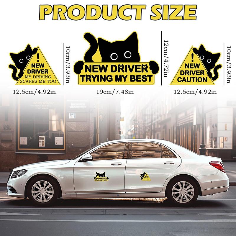 Cute Black Cat Reflective Sticker Novice Driver Warning Please Be Patient Auto Safe Driving Decal