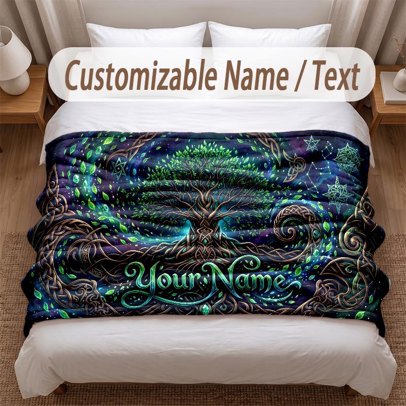 Tree of Life Theme Soft Blanket Personalized Custom Name Text Print Warm Blanket Home Sofa Bedroom Decor