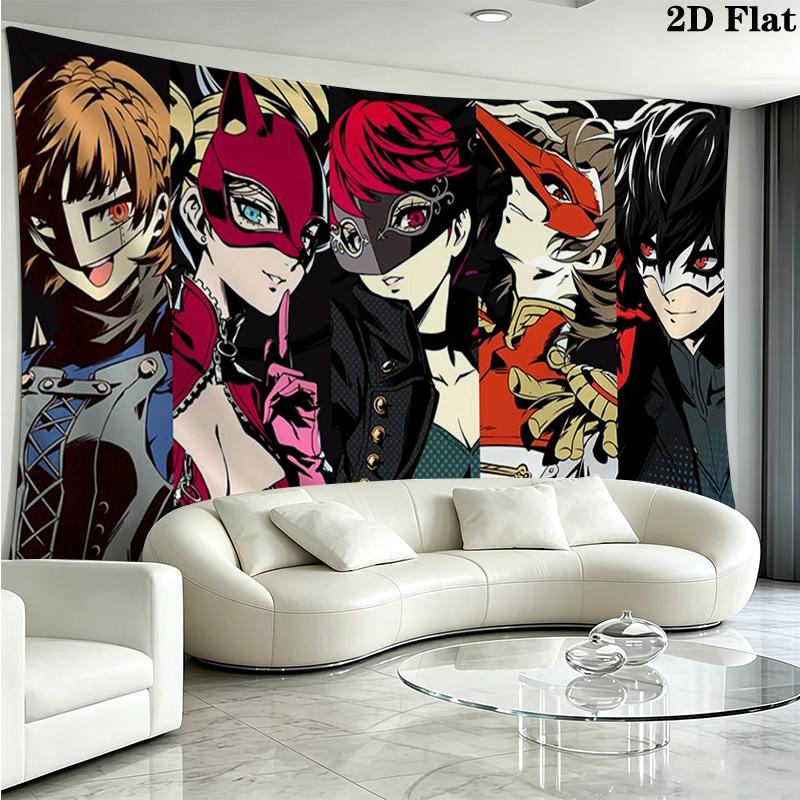 Persona 5 Wall Tapestry Aesthetic Wall Hanging Printed Fabric Blanket Decorative Tapestries for Bedroom Living Room Home Decor