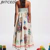 BITCED Spring/Summer Casual Maxi Dress for Women Spaghetti Strap Printed Linen 9 Colors Full-Skirted Dress