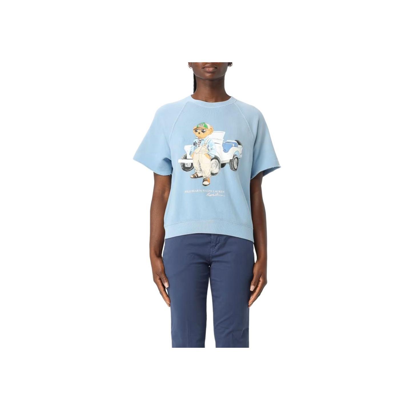 

Polo Ralph Lauren Round Neck Pullover Letter Bear Pattern Printed Slim Fit Short Sleeve T-Shirt Women t-shirts Blue 211935597-001 L