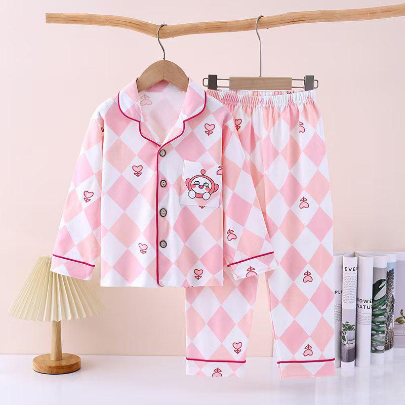 New Pure Cotton Children's Cardigan Pajama Set - Short Sleeve, Loose Fit for Boys & Girls