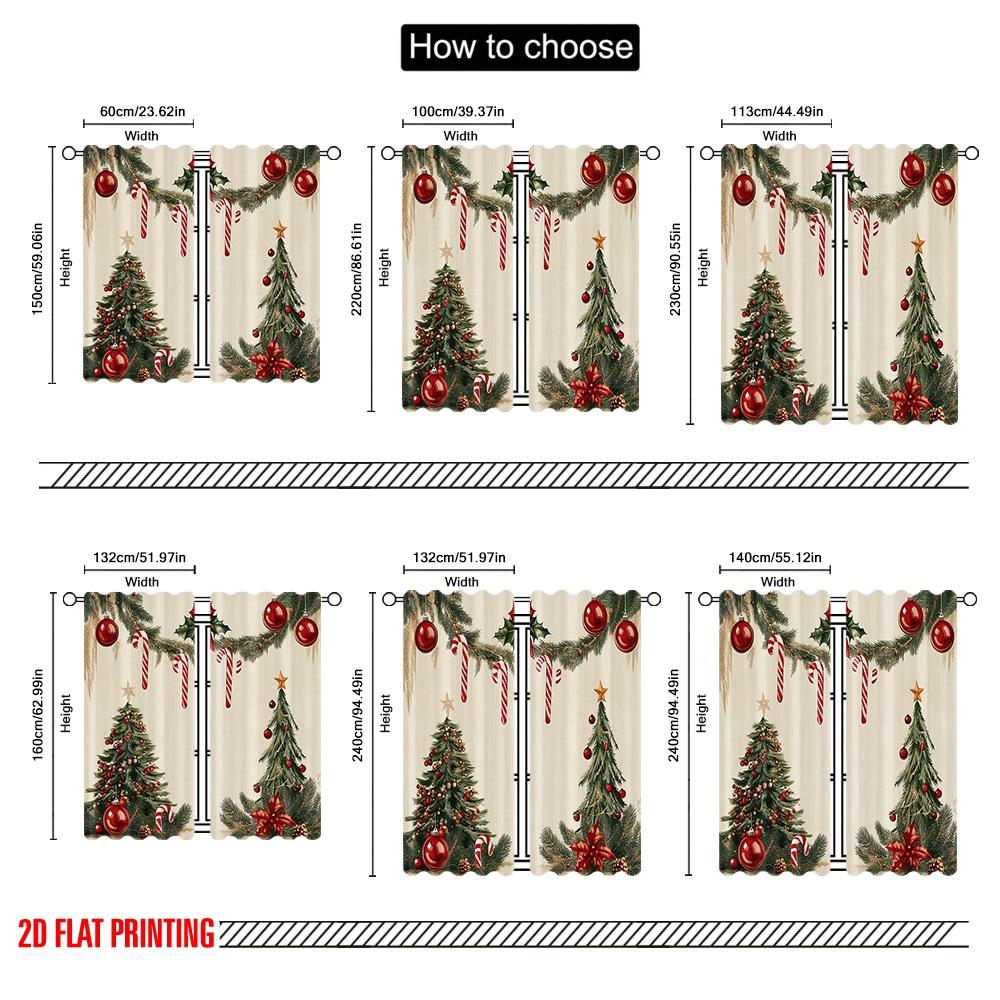 2pcs,2D Plane Printing Curtain Fabric Christmas Decorations Holiday Festive (4) Versatile Durable Polyester (without Rod) Gifts