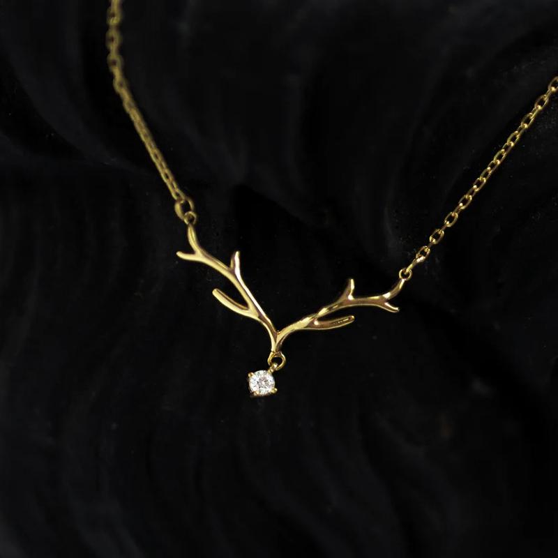 

Ожерелье с подвеской в форме рогов лося Хуэйтань с круглым кубическим цирконием, изысканное женское ожерелье на шею, рождественские украшения 45CM