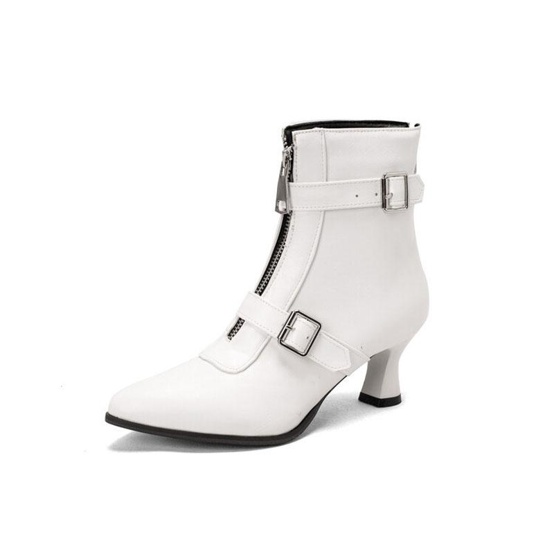 Chunky Heels Ankle Boots Women Pointed Toe Winter Shoes Women Belt Buckle Big Size Botas Custom Denim zapatos mujer WSH4726