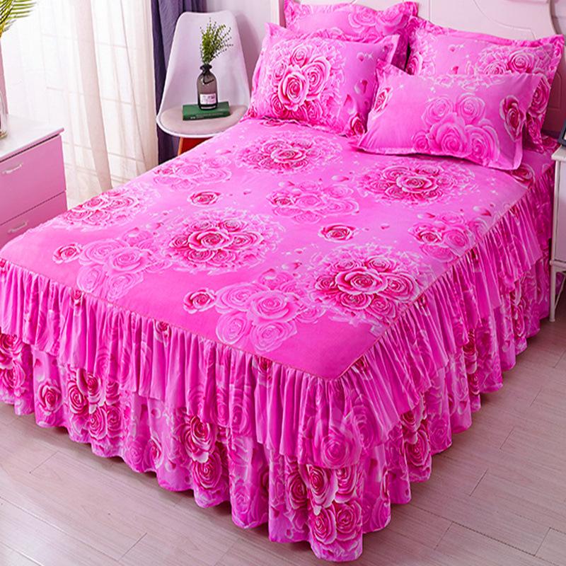 Bedroom Household Single-piece Sanding Bed Skirt Solid Color Skin-friendly Bedspread Bed Cover Bedroom Student Dormitory Sheets