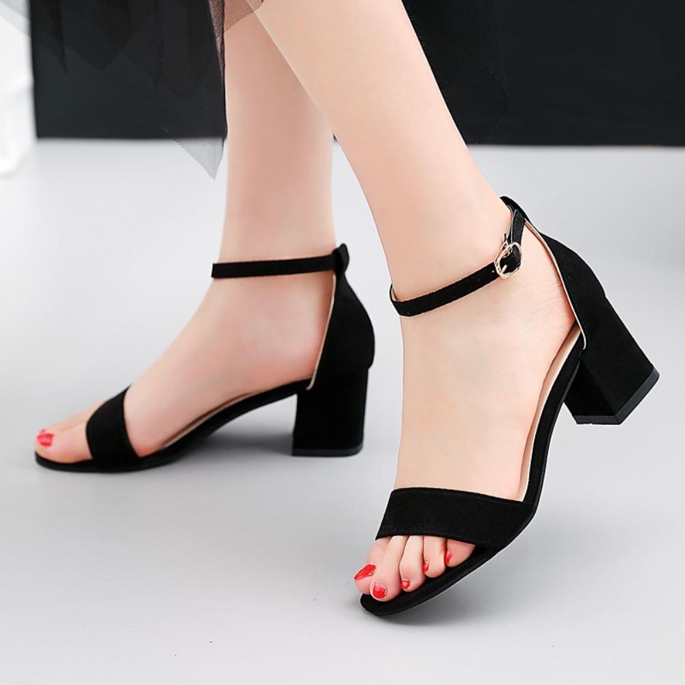 Fashion Fashionable Ladies Sandals 2025 Low Heel Buckle Strap Thick Heel Summer New Arrival Korean Style Women Shoes Rubber Sole Ankle