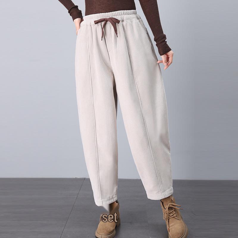 

Женские модные вельветовые гаремные брюки на флисовой подкладке - новинка сезона осень/зима 2024 L (recommended 110-125 jin) белый