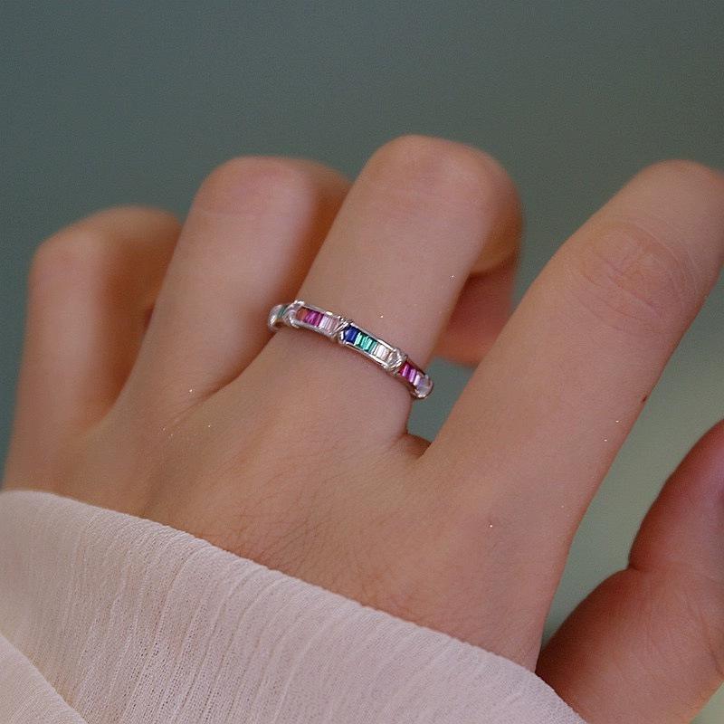 Beixi Women's High-End Sterling Silver Cross Ring with Rainbow Zirconia - Niche Luxury Cool Style
