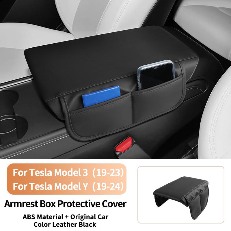 For Tesla Model 3 Highland / Model Y Juniper Leather Car Center Console Armrest Box Pad Protection Cushion With Storage Function
