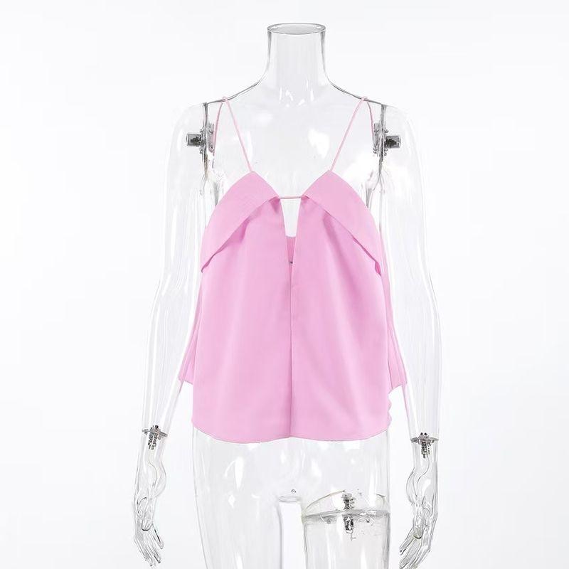 European and American Versitile Fashion V-neck Sling Small Vest Sexy Short Solid Top Sexy Seamless Vest