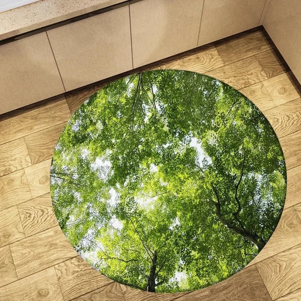 Crystal Velvet Forest Landscape Round Rug,Tree Print Non Slip Floor Mat for Living Room,Bedroom,Dorm,Home Decor,Circle Area Rug