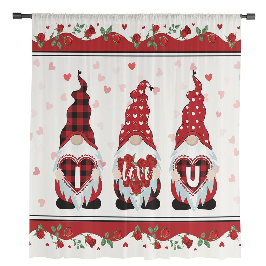 Gnom de Trandafir de Ziua Îndrăgostiților Perdele de Tul Pentru Camera de Zi Decor Acasă Perdea de Fereastră Bucătărie Perdea Voal Transparentă