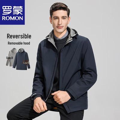 Men's Spring/Autumn Reversible Jacket with Detachable Hood
