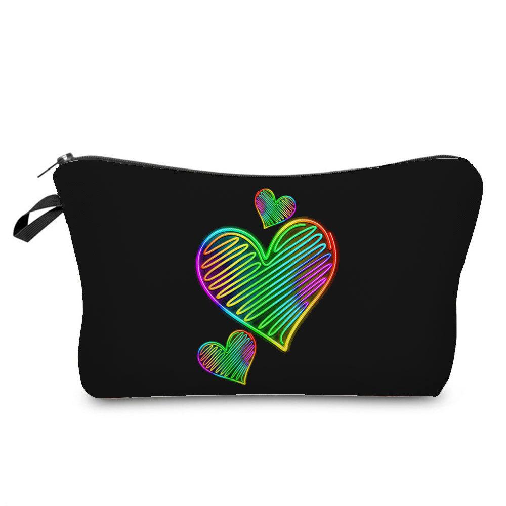 Women Rainbow heart Print Cosmetic Bag Toiletries Organize Travel Storage Case 6374 CLE