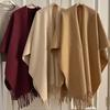 Damen Winter Warmer Gestrickter Schal Mit Fransen Schlitzdesign Dicker Umhang-Stil Wickel Reisefotografie