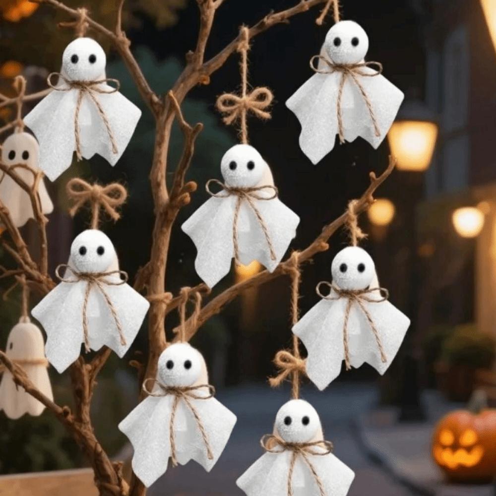 6Pcs 3 Inch Halloween Cloth Ghosts White Ghosts Hanging Ghost Pendant  Haunted House Decoration
