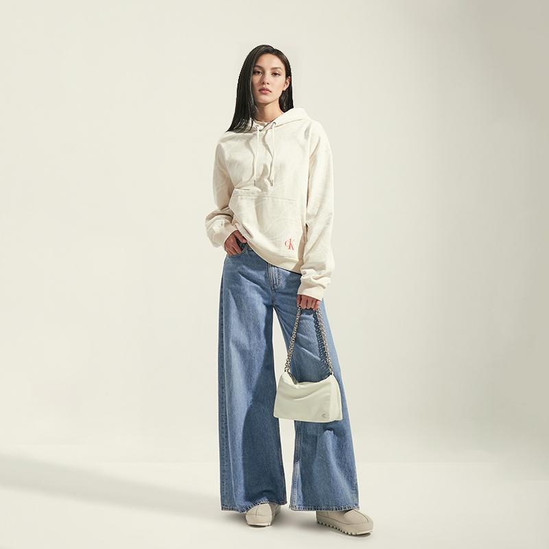 Calvin Klein Elegant Metal Letter Chain Soft Lazy Crossbody Bag Women Bags Ivory DH3570-115