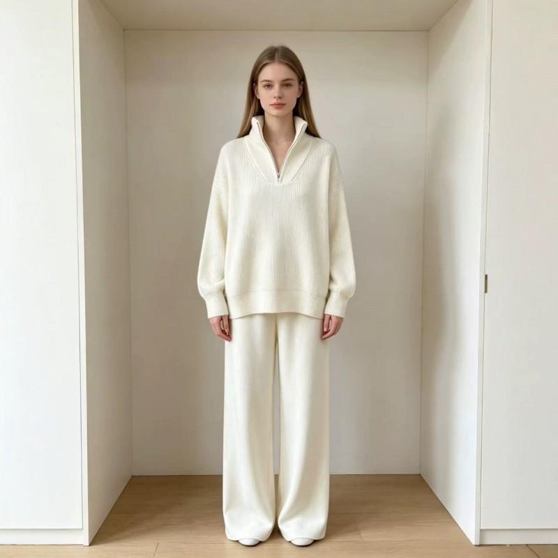 Womens Oversized Knit Sweater Wide Leg Pants Set Casual Solid Color Lounge Outfit Winter