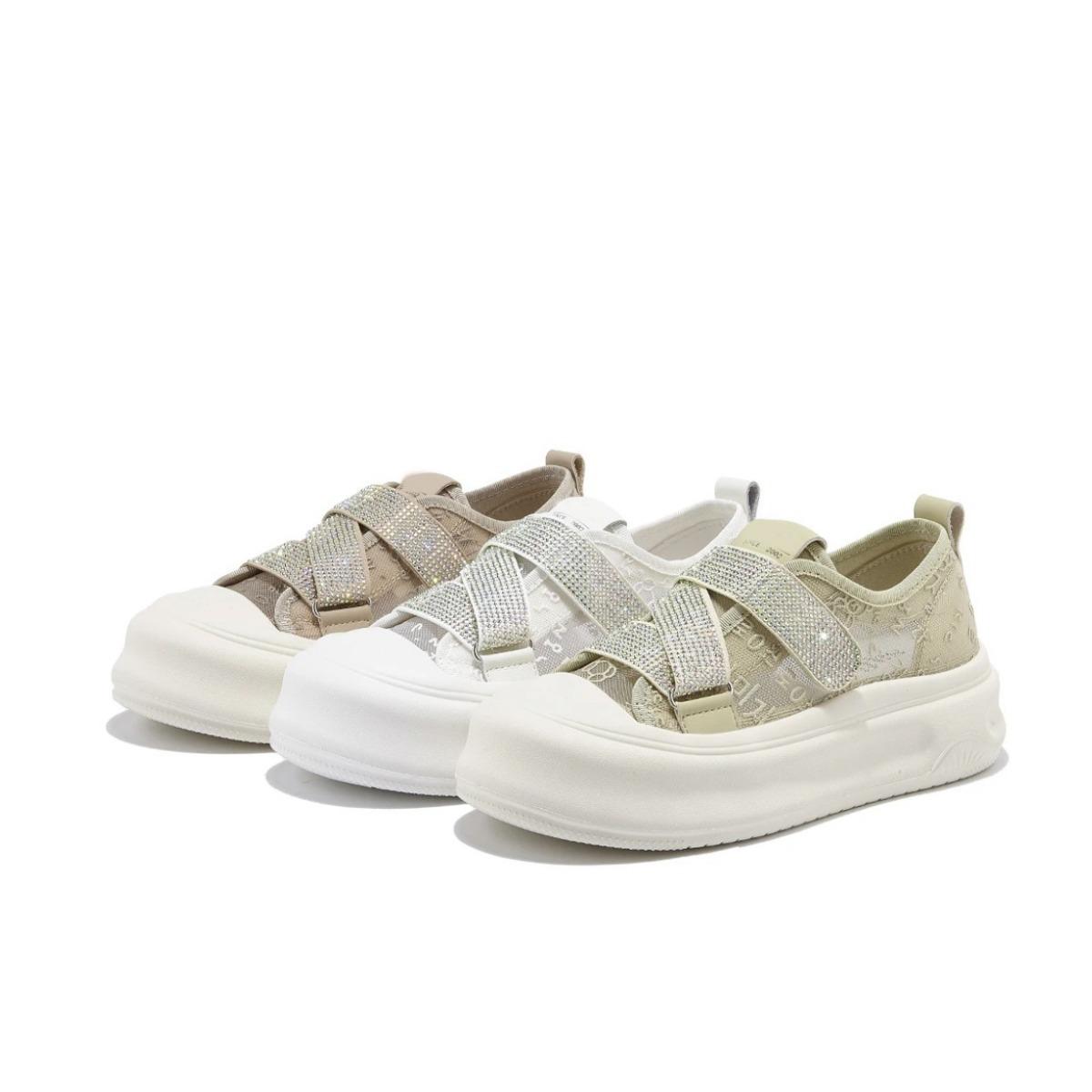 Туфли на платформе со стразами и липучками белого цвета для женщин — фото 4