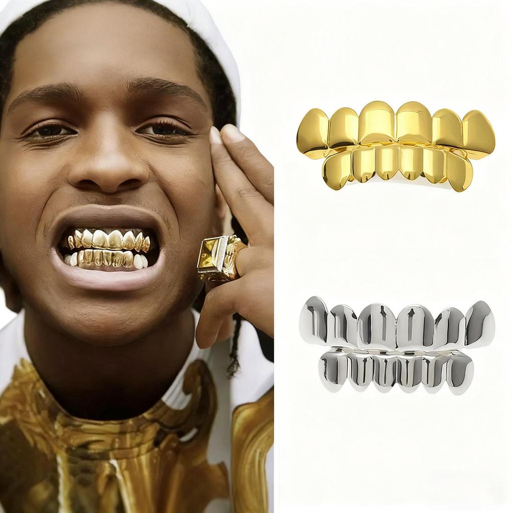 Gold Hip Hop Grillz for Men and Women - Smooth Tooth Decoration