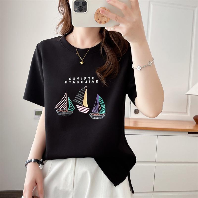 2026 Plus Size Women s Summer Short Sleeve Printed Round Neck T-Shirt 2XL чёрный