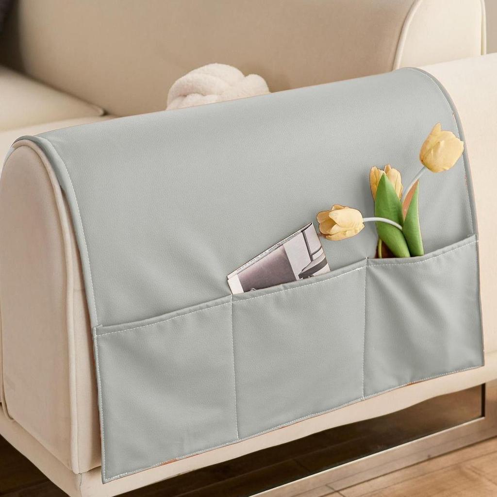 Simple Modern Solid Color Armrest Storage Bag Leather Waterproof Dustproof Sofa Armrest Cover Cloth Home Living Room Decoration