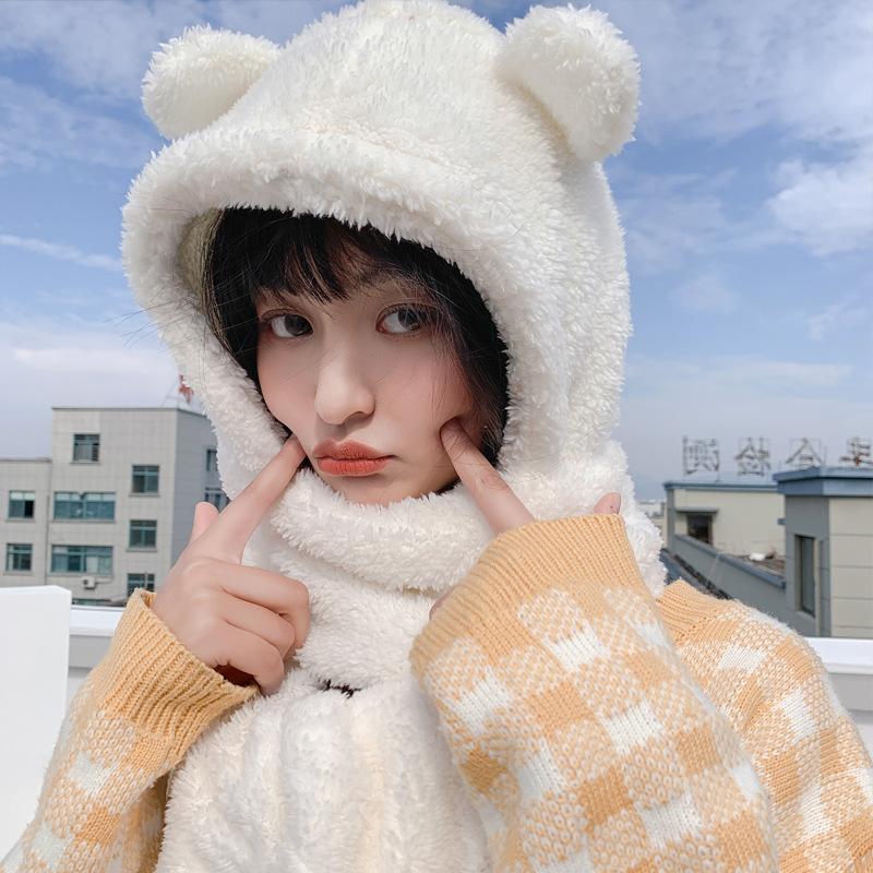 Korean Version of Autumn and Winter Hat Scarf Gloves One Piece Three Piece Warm and Cold Proof Scarf Cute Fashionable Ear-protecting Plush Hat