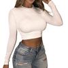 2026 Fashionable Solid Color Short Slim Fit Cropped Long Sleeve T-Shirt for Women with Round Neck