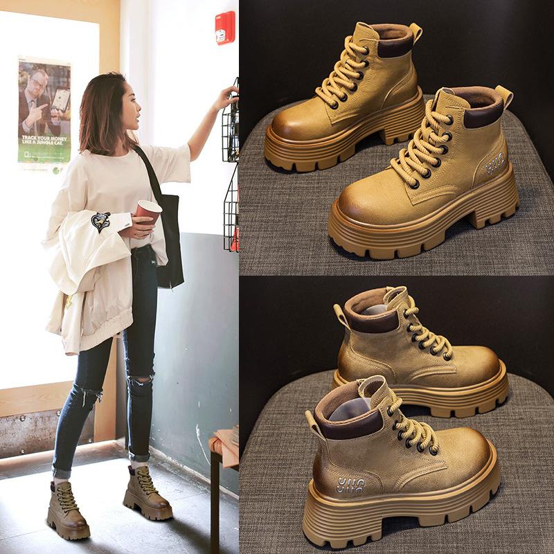 Martin Boots Women's Retro Locomotive Boots Leather-faced Short Tooling Boots Versatile Women's Boots