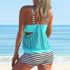 Women's Shoulder Strap Swimsuit Black Lace Print Bikini Tankini Swimsuit