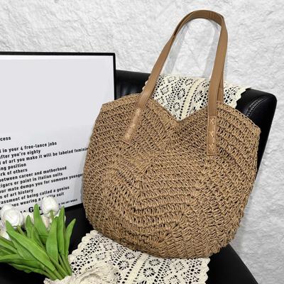 Stroh Strandtasche Vintage Handgefertigt Gewebte Schultertasche Raffia Kreis Rattan Taschen Böhmische Sommerurlaub Freizeittaschen