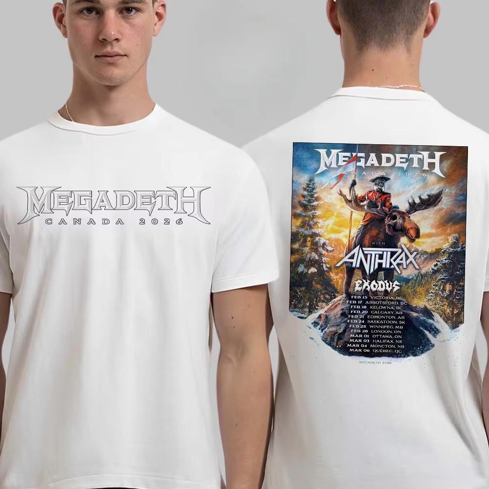2026 Megadeth Bawełniany T-shirt Zespołu, Unisex Letni Krótki Rękaw Luksusowy Casual Vintage Moda Ins & Y2K Styl Modny T-shirt