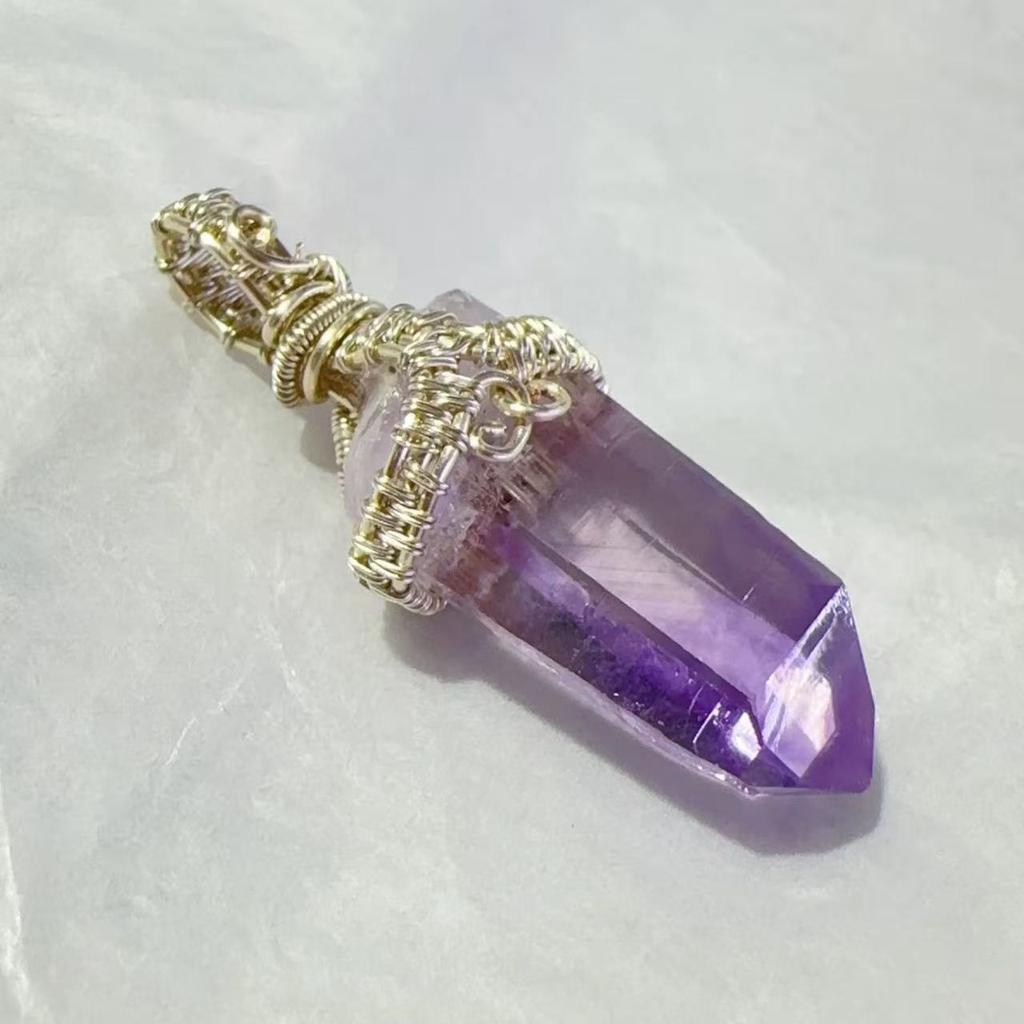 Handmade Wire Wrapped Natural Crystal Healing Stone Fine Jewelry High Quality Cruz Amethyst Raw Stone Pendant Necklace