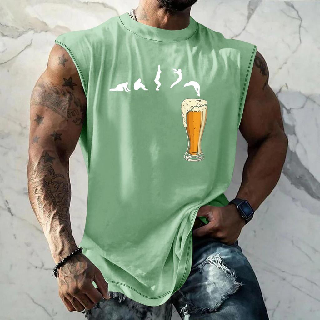 Men Sleeveless Tank Top Loose Fit Casual Streetwear Muscle Shirt with Graphic Print Texture for Sports Vacation Daily Wear